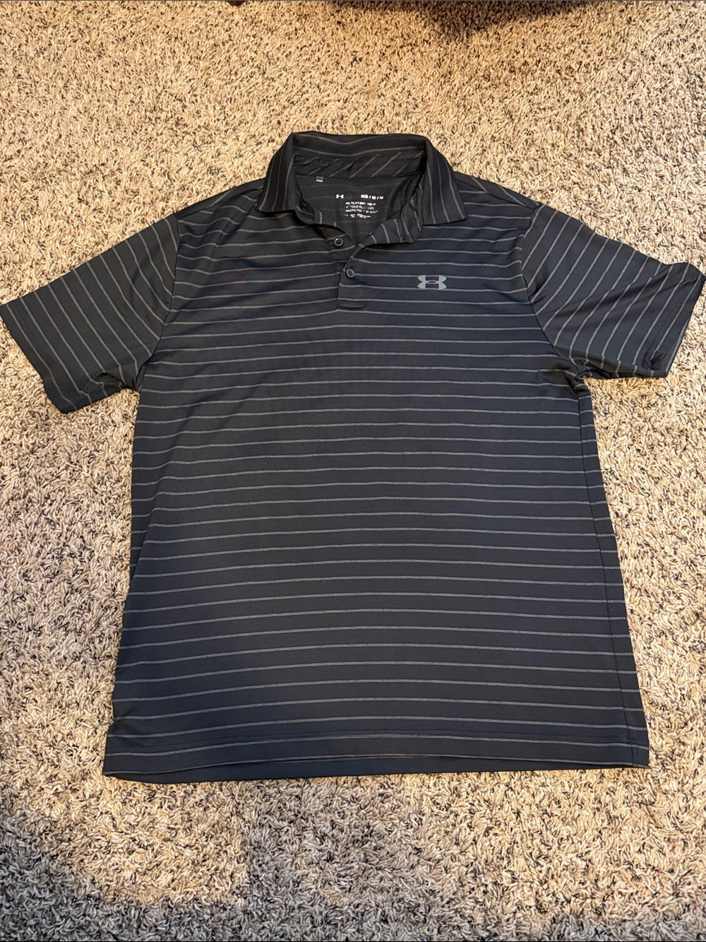 Under Armour Men’s Black Polo with Thin Gray Stripes